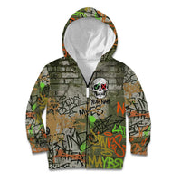 Yeah Nah Graffiti Skull New Zealand Slang Kid Hoodie Kiwi Grunge Brick Wall and Bold Urban Street Art TS04 Zip Hoodie Multicolor - Polynesian Pride