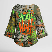 Yeah Nah Graffiti Skull New Zealand Slang Kimono Sleeve Blouse Kiwi Grunge Brick Wall and Bold Urban Street Art TS04 - Polynesian Pride