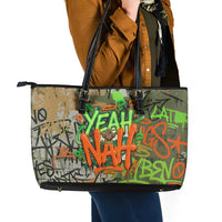 Yeah Nah Graffiti Skull New Zealand Slang Leather Tote Bag Kiwi Grunge Brick Wall and Bold Urban Street Art TS04 - Polynesian Pride