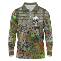 Yeah Nah Graffiti Skull New Zealand Slang Long Sleeve Polo Shirt Kiwi Grunge Brick Wall and Bold Urban Street Art TS04 Multicolor - Polynesian Pride