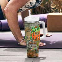 Yeah Nah Graffiti Skull New Zealand Slang Tumbler With Handle Kiwi Grunge Brick Wall and Bold Urban Street Art TS04 - Polynesian Pride