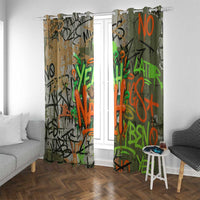Yeah Nah Graffiti Skull New Zealand Slang Window Curtain Kiwi Grunge Brick Wall and Bold Urban Street Art