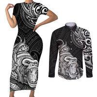 Hawaii Polynesian Couples Matching Short Sleeve Bodycon Dress and Long Sleeve Button Shirts Gorila Tatoo Polynesian Style TS04 Black - Polynesian Pride
