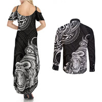 Hawaii Polynesian Couples Matching Summer Maxi Dress and Long Sleeve Button Shirts Gorila Tatoo Polynesian Style TS04 - Polynesian Pride