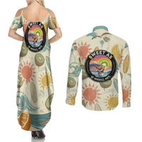 NZ Slang Sweet As Kiwi Shaka Sign Couples Matching Summer Maxi Dress and Long Sleeve Button Shirt New Zealand Surfboards Sun and Tropical Beach Retro TS04 - Polynesian Pride
