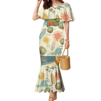 NZ Slang Sweet As Kiwi Shaka Sign Family Matching Mermaid Dress and Hawaiian Shirt New Zealand Surfboards Sun and Tropical Beach Retro TS04 Mom's Dress Beige - Polynesian Pride