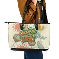 NZ Slang Sweet As Kiwi Shaka Sign Leather Tote Bag New Zealand Surfboards Sun and Tropical Beach Retro TS04 - Polynesian Pride