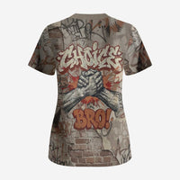 Choice Bro Graffiti Handshake Scrub Top New Zealand Slang Fern Brick Wall and Urban Street Art