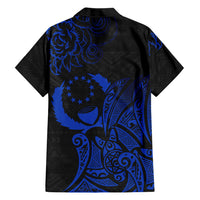 Pohnpei Federated States Of Micronesia Family Matching Off Shoulder Maxi Dress and Hawaiian Shirt Polynesian Tribal Heritage Art With Blue Island Tattoo Patterns