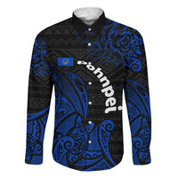 Pohnpei Federated States Of Micronesia Family Matching Puletasi and Hawaiian Shirt Polynesian Tribal Heritage Art With Blue Island Tattoo Patterns