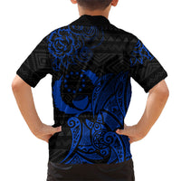 Pohnpei Federated States Of Micronesia Family Matching Summer Maxi Dress and Hawaiian Shirt Polynesian Tribal Heritage Art With Blue Island Tattoo Patterns