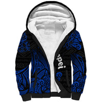 Pohnpei Federated States Of Micronesia Sherpa Hoodie Polynesian Tribal Heritage Art With Blue Island Tattoo Patterns