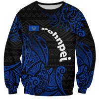 Pohnpei Federated States Of Micronesia Sweatshirt Polynesian Tribal Heritage Art With Blue Island Tattoo Patterns