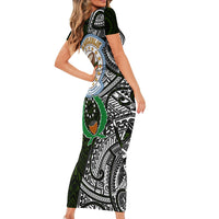 Pohnpei Federated States Of Micronesia Family Matching Short Sleeve Bodycon Dress and Hawaiian Shirt Polynesian Tribal Heritage Art With Kaselehlie State Seal