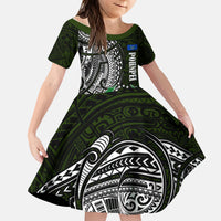 Pohnpei Federated States Of Micronesia Kid Short Sleeve Dress Polynesian Tribal Heritage Art With Kaselehlie State Seal