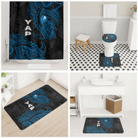 Yap Island Tribal Heritage Bathroom Set Micronesian Polynesian Tattoo Pattern Blue Black Cultural Art