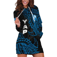 Yap Island Tribal Heritage Hoodie Dress Micronesian Polynesian Tattoo Pattern Blue Black Cultural Art