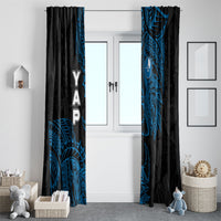 Yap Island Tribal Heritage Window Curtain Micronesian Polynesian Tattoo Pattern Blue Black Cultural Art