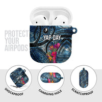 Yap Day Island Floral Tribal Heritage AirPods Case Micronesian Hibiscus Pattern Polynesian Tattoo Blue Art