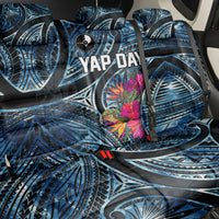 Yap Day Island Floral Tribal Heritage Back Car Seat Cover Micronesian Hibiscus Pattern Polynesian Tattoo Blue Art
