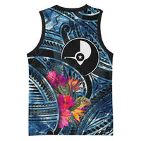 Yap Day Island Floral Tribal Heritage Basketball Jersey Micronesian Hibiscus Pattern Polynesian Tattoo Blue Art