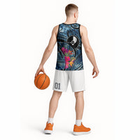 Yap Day Island Floral Tribal Heritage Basketball Jersey Micronesian Hibiscus Pattern Polynesian Tattoo Blue Art