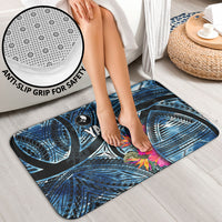 Yap Day Island Floral Tribal Heritage Bathroom Set Micronesian Hibiscus Pattern Polynesian Tattoo Blue Art