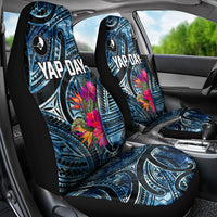 Yap Day Island Floral Tribal Heritage Car Seat Cover Micronesian Hibiscus Pattern Polynesian Tattoo Blue Art