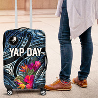 Yap Day Island Floral Tribal Heritage Luggage Cover Micronesian Hibiscus Pattern Polynesian Tattoo Blue Art