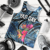 Yap Day Island Floral Tribal Heritage Men Tank Top Micronesian Hibiscus Pattern Polynesian Tattoo Blue Art