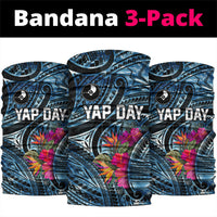 Yap Day Island Floral Tribal Heritage Neck Gaiter Micronesian Hibiscus Pattern Polynesian Tattoo Blue Art