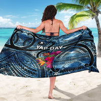 Yap Day Island Floral Tribal Heritage Sarong Micronesian Hibiscus Pattern Polynesian Tattoo Blue Art