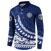 Northern Mariana Islands Saipan Button Sweatshirt Polynesian Tribal Pattern - Commonwealth Seal Art