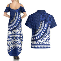 Northern Mariana Islands Saipan Couples Matching Summer Maxi Dress and Hawaiian Shirt Polynesian Tribal Pattern - Commonwealth Seal Art