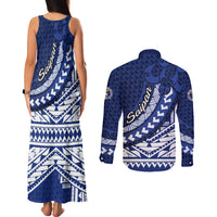 Northern Mariana Islands Saipan Couples Matching Tank Maxi Dress and Long Sleeve Button Shirt Polynesian Tribal Pattern - Commonwealth Seal Art