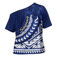 Northern Mariana Islands Saipan Cross Shoulder Shirt Polynesian Tribal Pattern - Commonwealth Seal Art