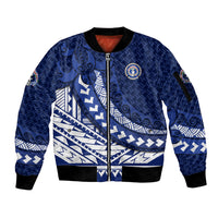 Northern Mariana Islands Saipan Sleeve Zip Bomber Jacket Polynesian Tribal Pattern - Commonwealth Seal Art