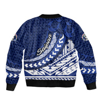 Northern Mariana Islands Saipan Sleeve Zip Bomber Jacket Polynesian Tribal Pattern - Commonwealth Seal Art