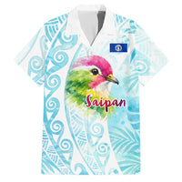 Saipan CMNI Family Matching Long Sleeve Bodycon Dress and Hawaiian Shirt Polynesian Northern Mariana Islands Fruit Dove Watercolor TS04 Dad's Shirt - Short Sleeve Blue White - Polynesian Pride