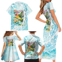 Saipan CMNI Family Matching Short Sleeve Bodycon Dress and Hawaiian Shirt Polynesian Northern Mariana Islands Fruit Dove Watercolor TS04 - Polynesian Pride
