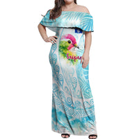 Saipan CMNI Off Shoulder Maxi Dress Polynesian Northern Mariana Islands Fruit Dove Watercolor
