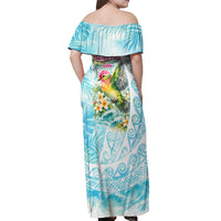 Saipan CMNI Off Shoulder Maxi Dress Polynesian Northern Mariana Islands Fruit Dove Watercolor
