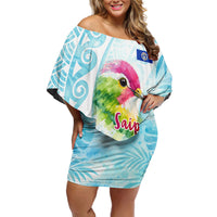 Saipan CMNI Off Shoulder Short Dress Polynesian Northern Mariana Islands Fruit Dove Watercolor