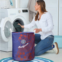 Saipan Northern Mariana Islands Laundry Basket Polynesian Tribal Tattoo Art With Hibiscus Flowers And Seal