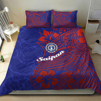 Saipan Northern Mariana Islands Bedding Set Polynesian Tribal Tattoo Art With Hibiscus Flowers And Seal