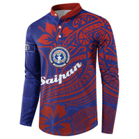 Saipan Northern Mariana Islands Button Sweatshirt Polynesian Tribal Tattoo Art With Hibiscus Flowers And Seal