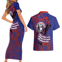 Saipan Northern Mariana Islands Couples Matching Short Sleeve Bodycon Dress and Hawaiian Shirt Polynesian Tribal Tattoo Art With Hibiscus Flowers And Seal TS04 - Polynesian Pride
