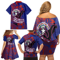 Saipan Northern Mariana Islands Family Matching Off Shoulder Short Dress and Hawaiian Shirt Polynesian Tribal Tattoo Art With Hibiscus Flowers And Seal TS04 - Polynesian Pride