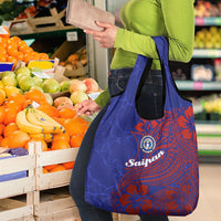 Saipan Northern Mariana Islands Grocery Bag Polynesian Tribal Tattoo Art With Hibiscus Flowers And Seal TS04 - Polynesian Pride