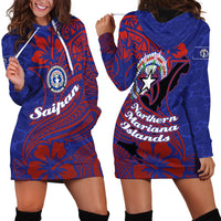 Saipan Northern Mariana Islands Hoodie Dress Polynesian Tribal Tattoo Art With Hibiscus Flowers And Seal TS04 - Polynesian Pride